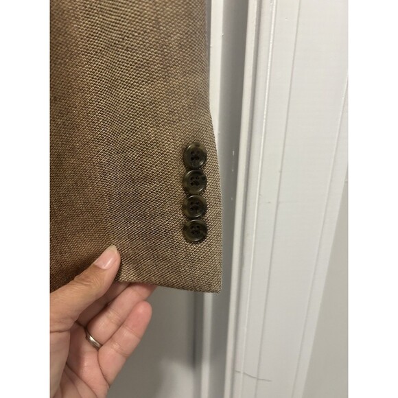 Jos A Bank Sport Coat Blazer Mens Size 40 L Silk Wool Blend Tan Beige 2 Button - Picture 4 of 8